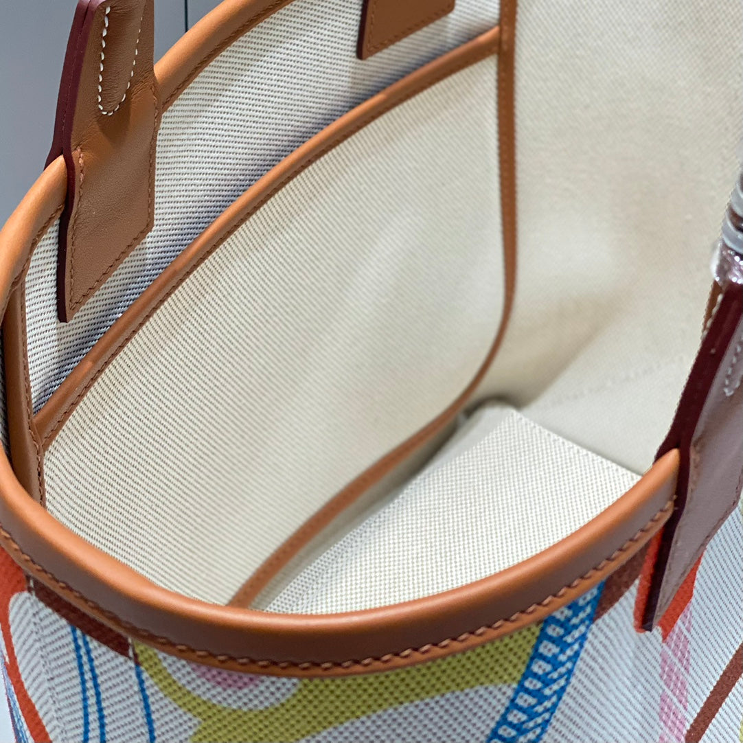 STEEPLE 28 BAG IN COLORFUL CANVAS AND BROWN SWIFT LEATHER