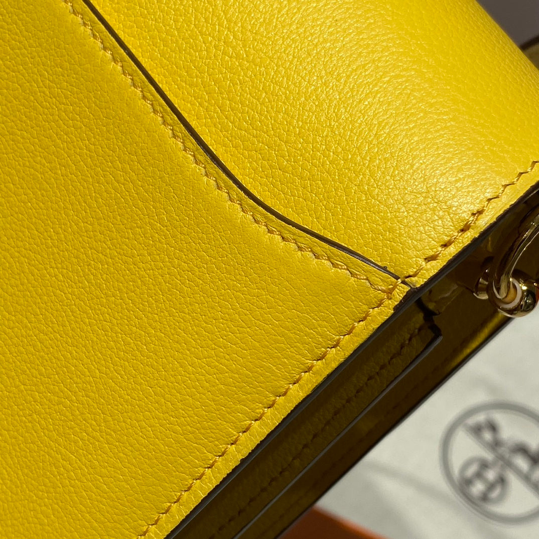 HM ROULIS 18 MINI BAG IN ANZAC YELLOW CALFSKIN GOLD-TONE HARDWARE
