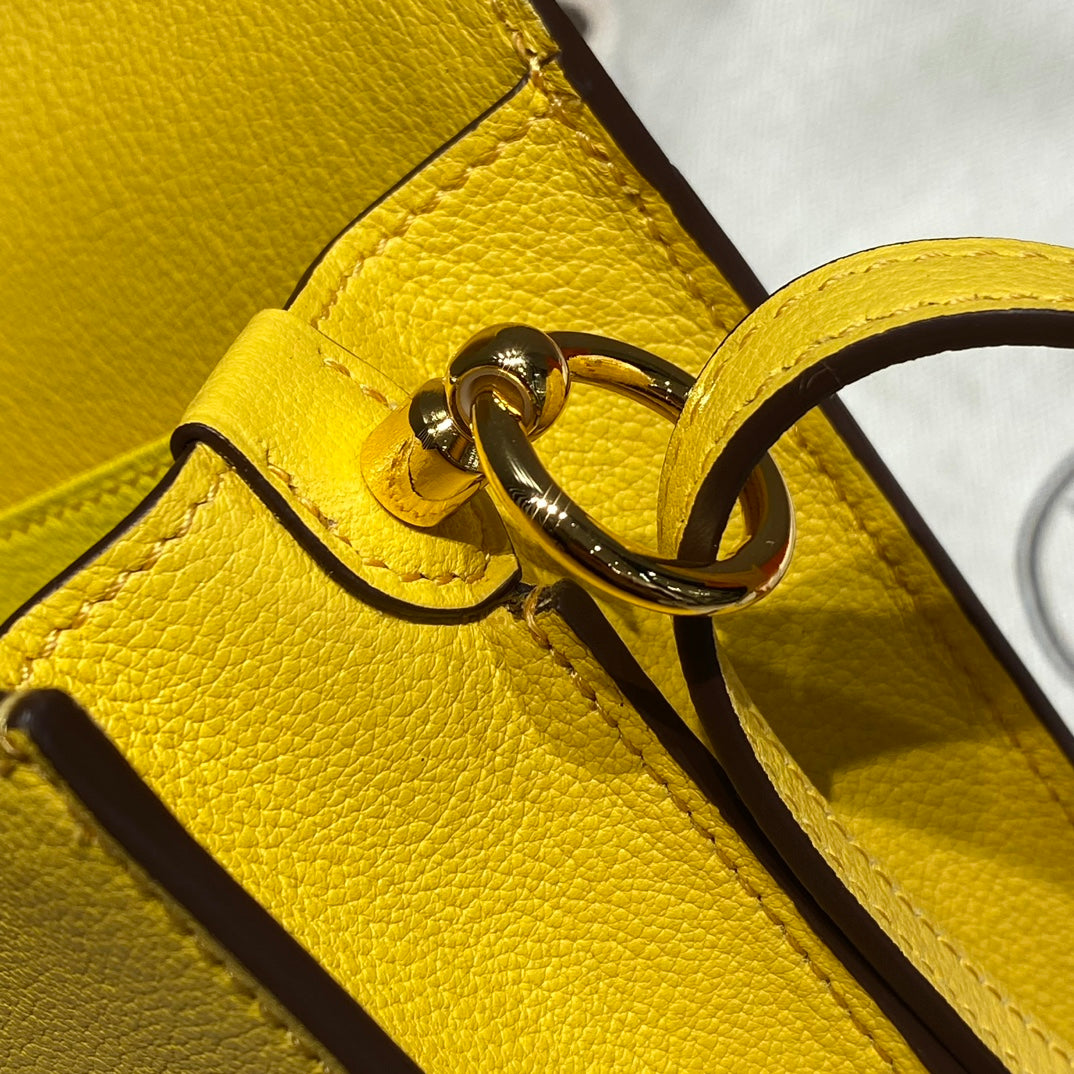 HM ROULIS 18 MINI BAG IN ANZAC YELLOW CALFSKIN GOLD-TONE HARDWARE