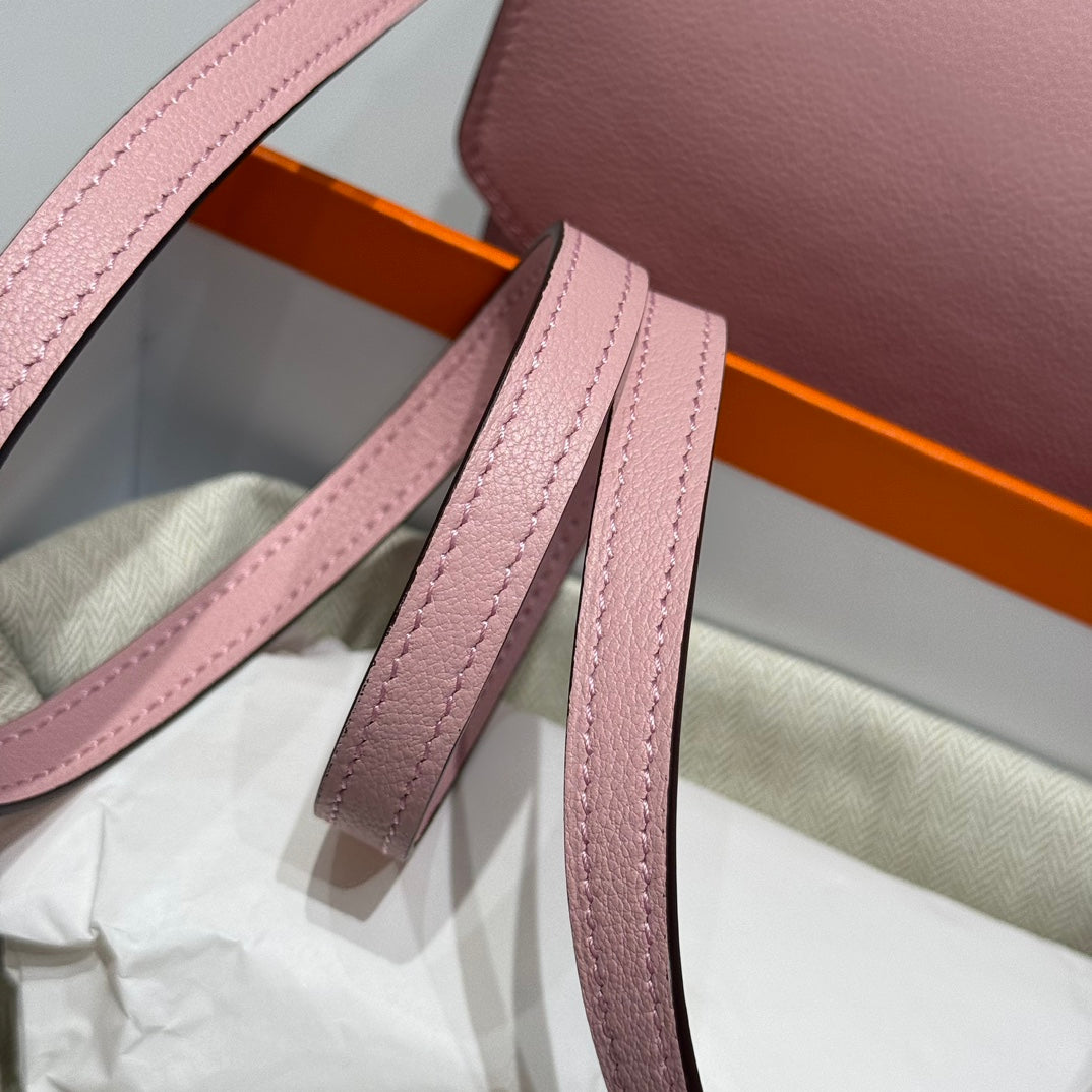 HM ROULIS 18 MINI BAG IN BABY PINK CALFSKIN SILVER-TONE HARDWARE