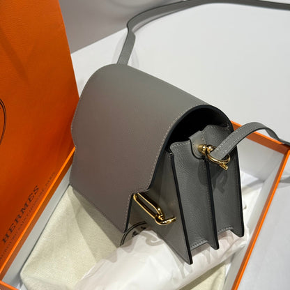 HM ROULIS 18 MINI BAG IN DARK GREY CALFSKIN GOLD-TONE HARDWARE