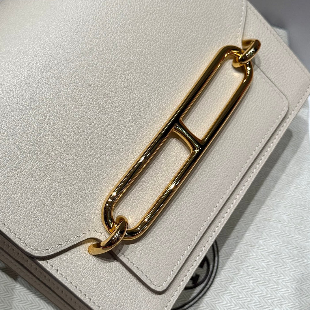 HM ROULIS 18 MINI BAG IN BEIGE CALFSKIN GOLD-TONE HARDWARE