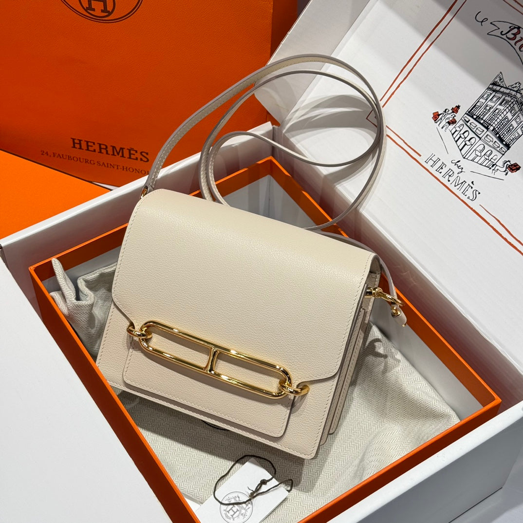 HM ROULIS 18 MINI BAG IN BEIGE CALFSKIN GOLD-TONE HARDWARE