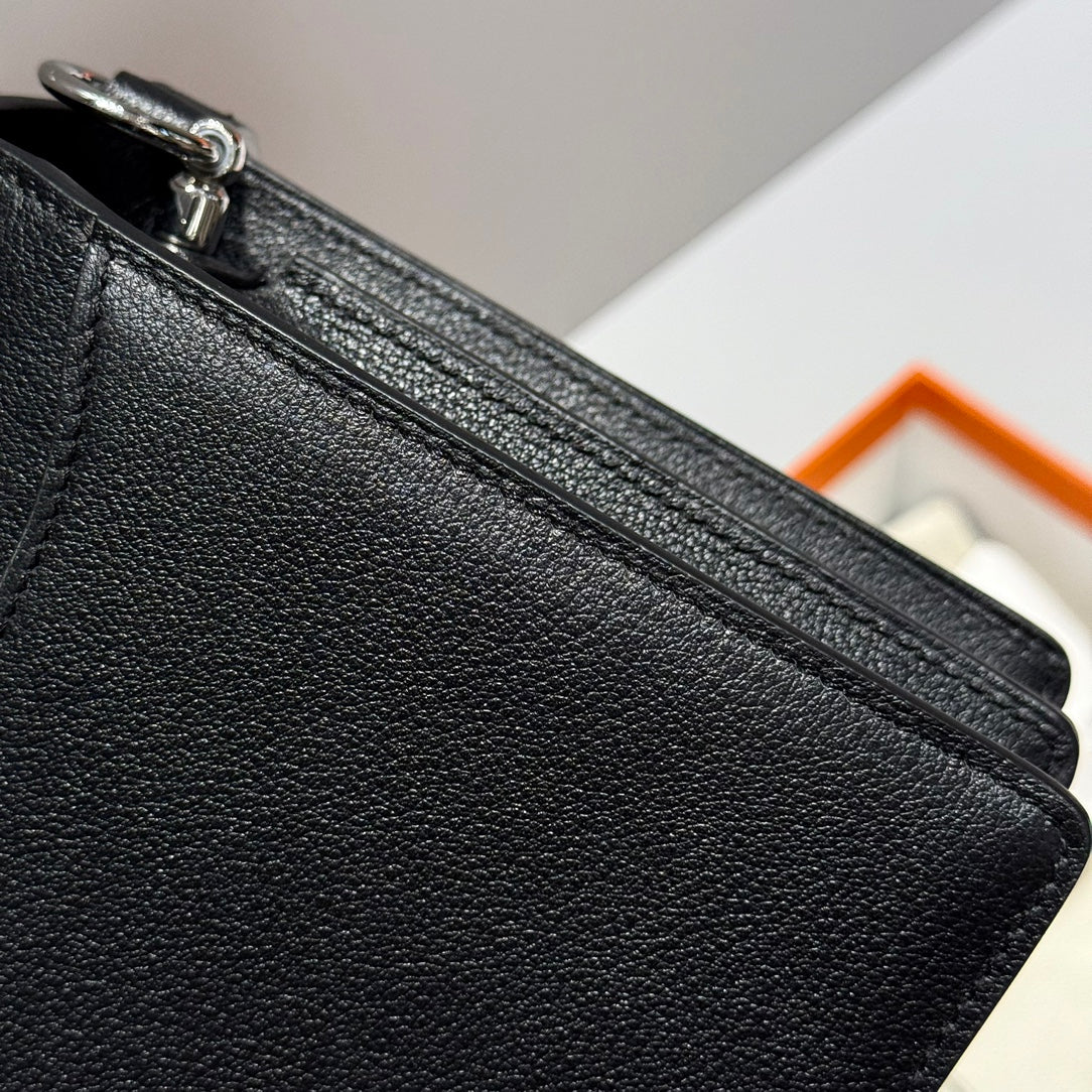 HM ROULIS 18 MINI BAG IN BLACK CALFSKIN SILVER-TONE HARDWARE