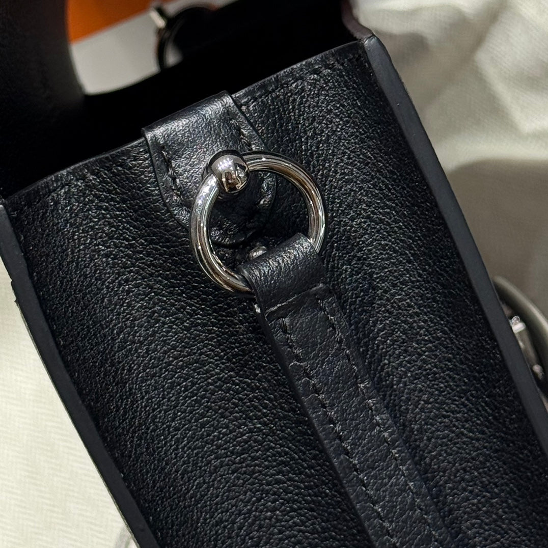 HM ROULIS 18 MINI BAG IN BLACK CALFSKIN SILVER-TONE HARDWARE