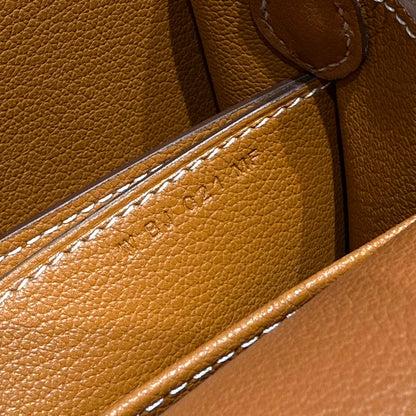 HM ROULIS 18 MINI BAG IN TAWNY BROWN CALFSKIN GOLD-TONE HARDWARE