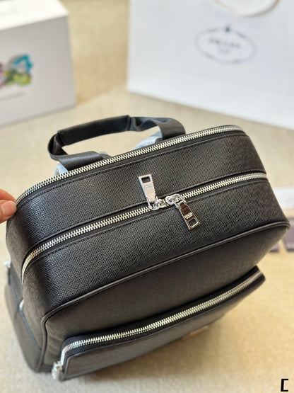 FRONT ZIP POCKET BACKPACK 38 IN BLACK GRAINED CALFSKIN
