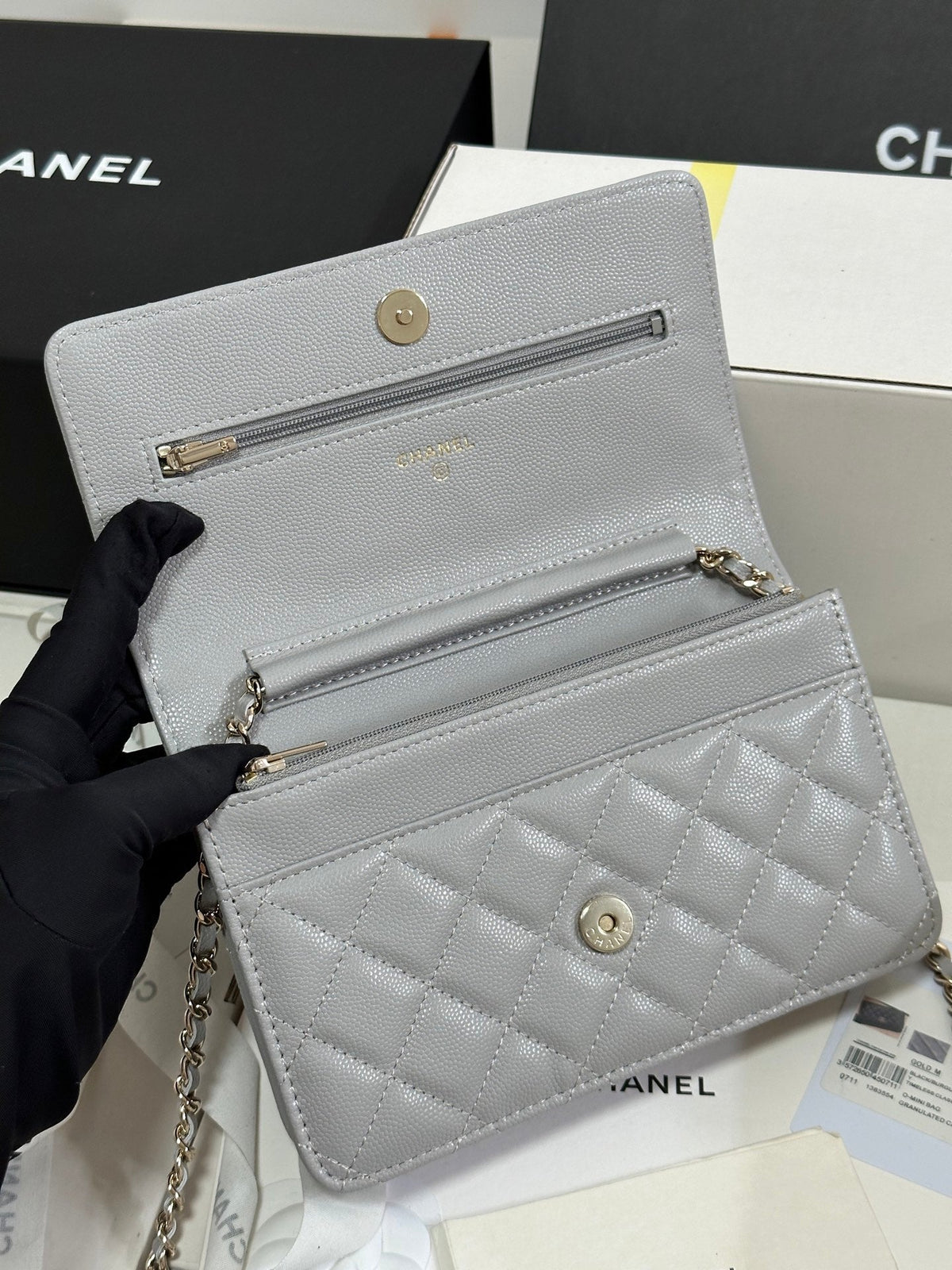 STRASS WOC ENTRUPY BAG 19 IN SPANISH GREY CALFSKIN GOLD HARDWARE
