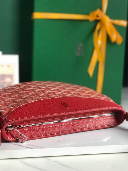 HIRONDELLE BAG 25 IN CLASSIC RED LAMBSKIN AND GOYARDINE CANVAS