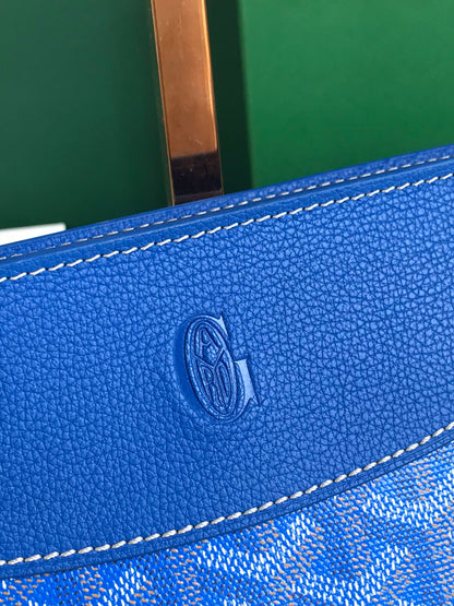 HIRONDELLE BAG 25 IN SAPPHIRE BLUE LAMBSKIN AND GOYARDINE CANVAS