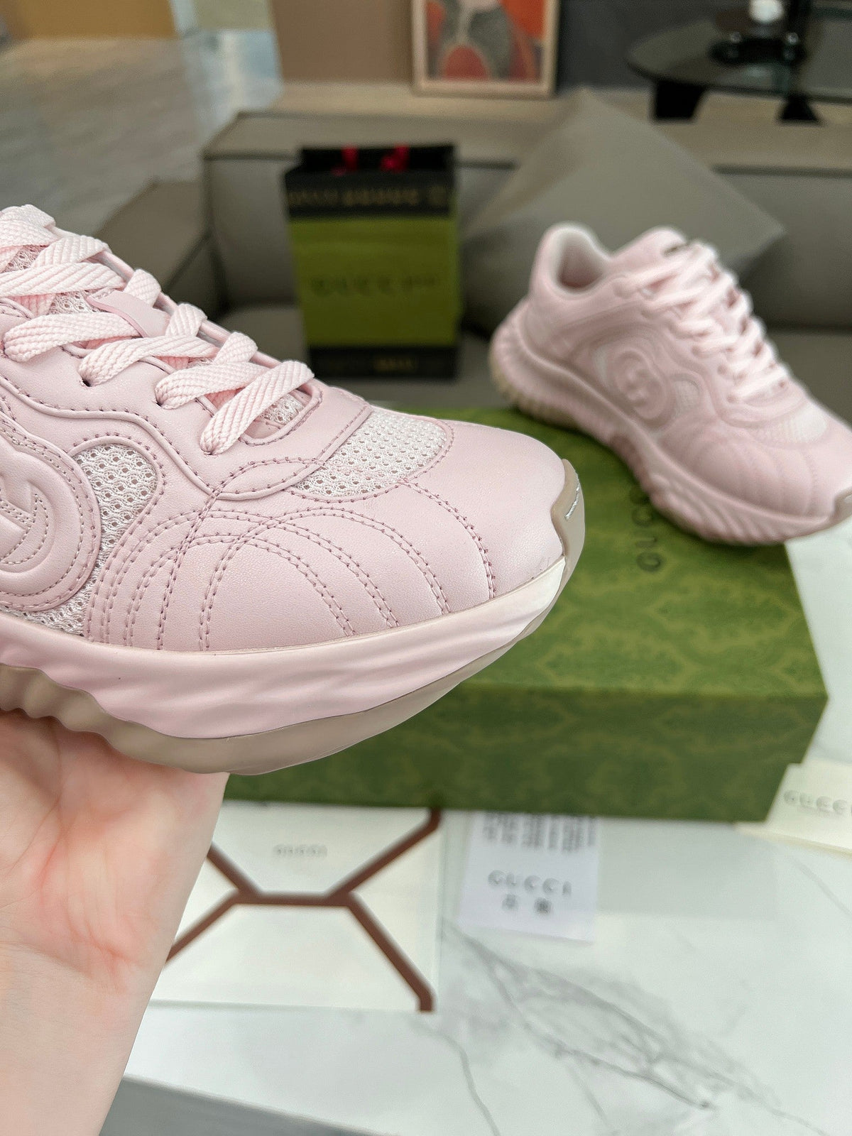 GG RIPPLE TRAINER LIGHT PASTEL PINK LAMBSKIN