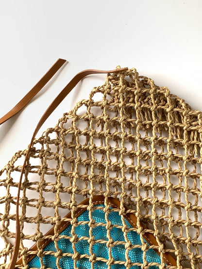 ALIGRE BAG 40 IN BABY BLUE WOVEN RAFFIA AND CALFSKIN