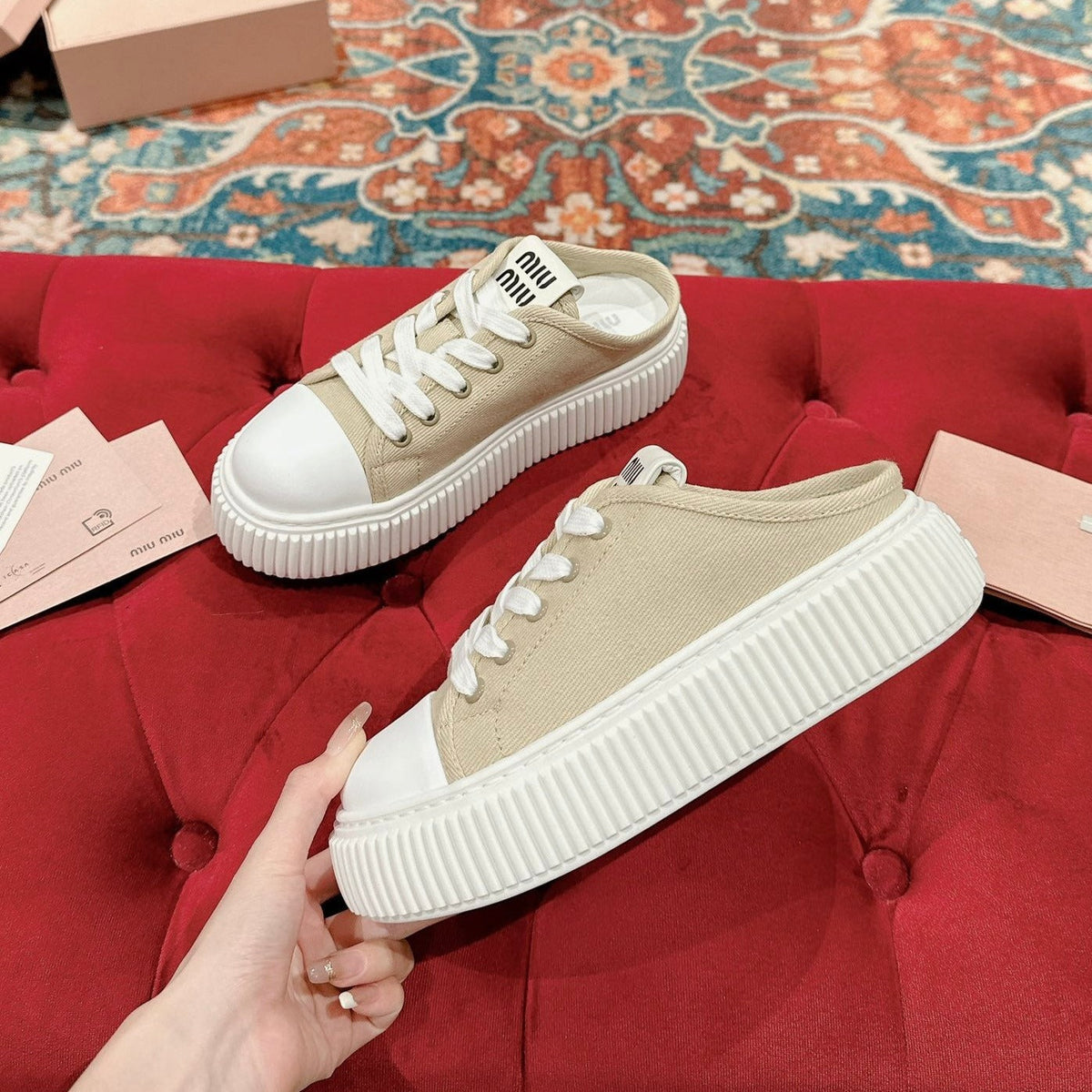 Sneakers Mules Bright Cream Color Canvas