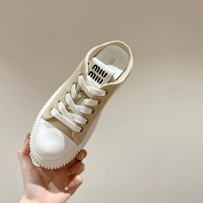 Sneakers Mules Bright Cream Color Canvas