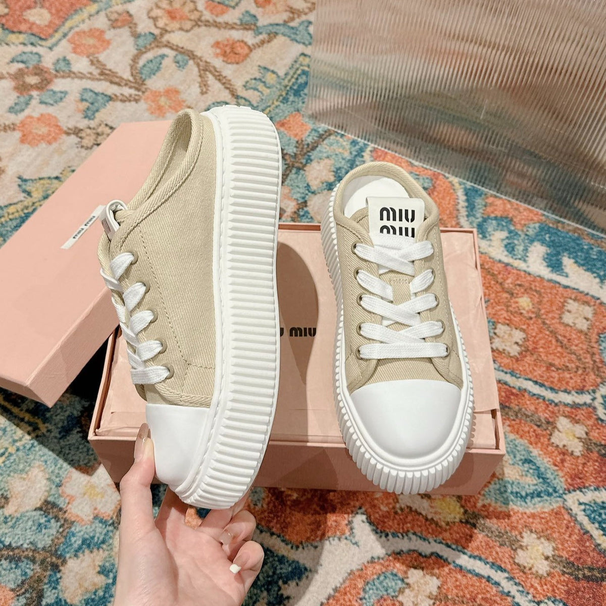 Sneakers Mules Bright Cream Color Canvas