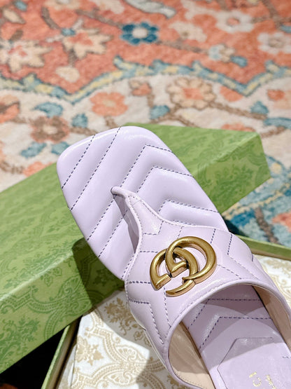 HIGH THONG MULE 55MM IN LIGHT PINK CALFSKIN WITH GOLD HARDWARE