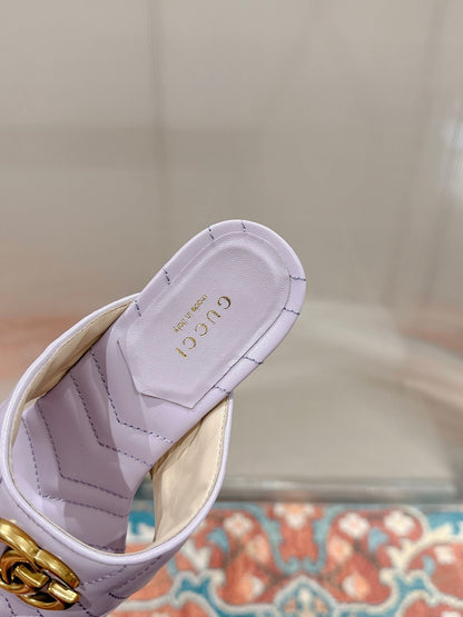 HIGH THONG MULE 55MM IN LIGHT PINK CALFSKIN WITH GOLD HARDWARE