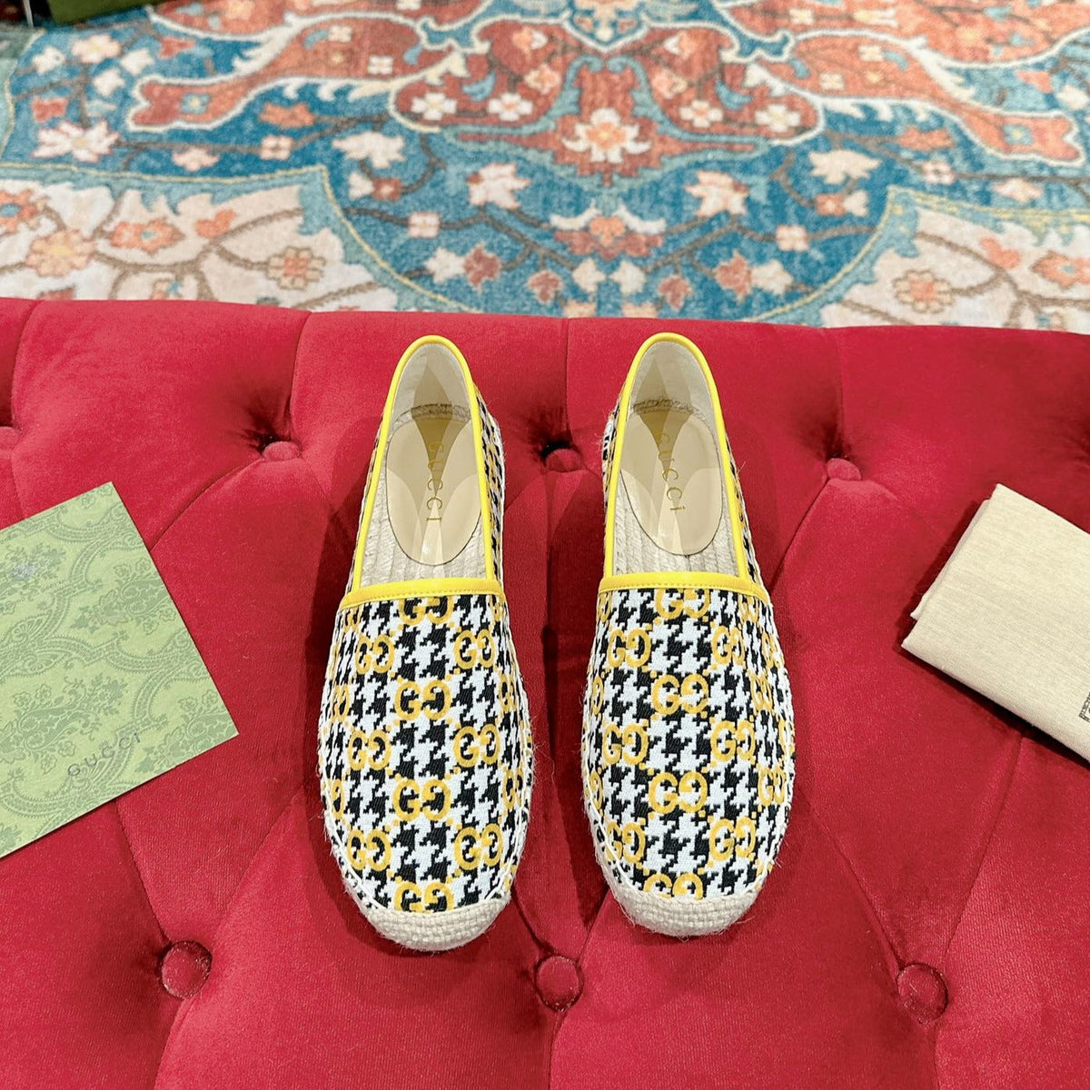 GG ESPADRILLE LOAFER LEMON AND BLACK CANVAS