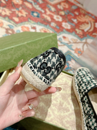 GG ESPADRILLE LOAFER BLACK AND BASIL CANVAS