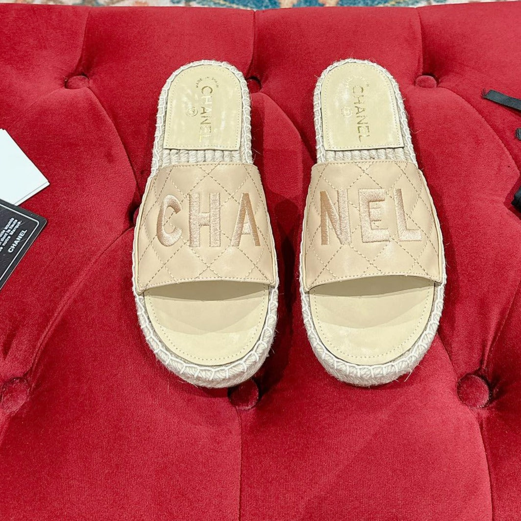 FLAT SLIPPERS IN BEIGE LAMBSKIN MIX WOVEN