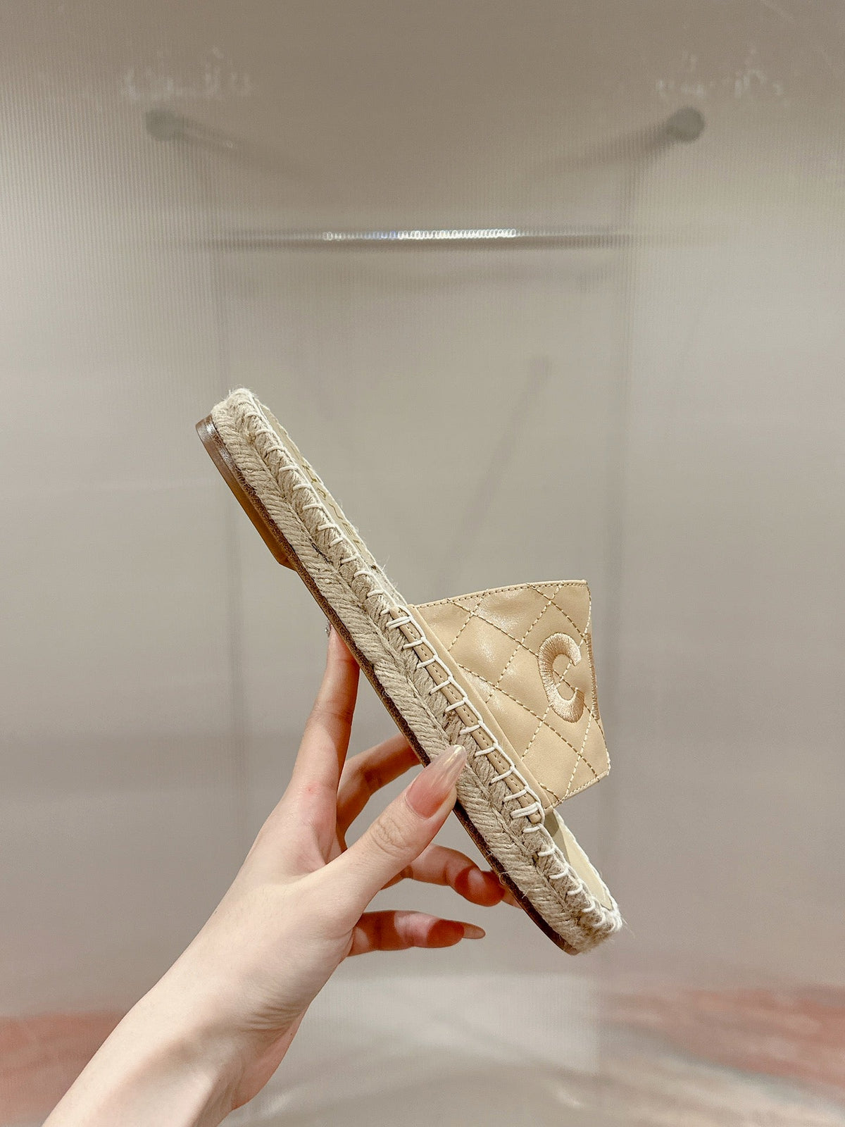 FLAT SLIPPERS IN BEIGE LAMBSKIN MIX WOVEN