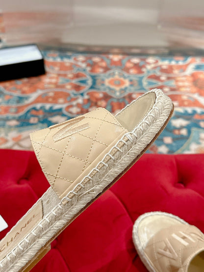 FLAT SLIPPERS IN BEIGE LAMBSKIN MIX WOVEN