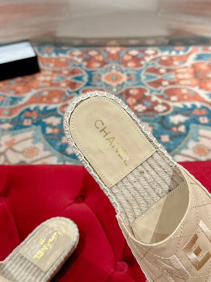 FLAT SLIPPERS IN BEIGE LAMBSKIN MIX WOVEN