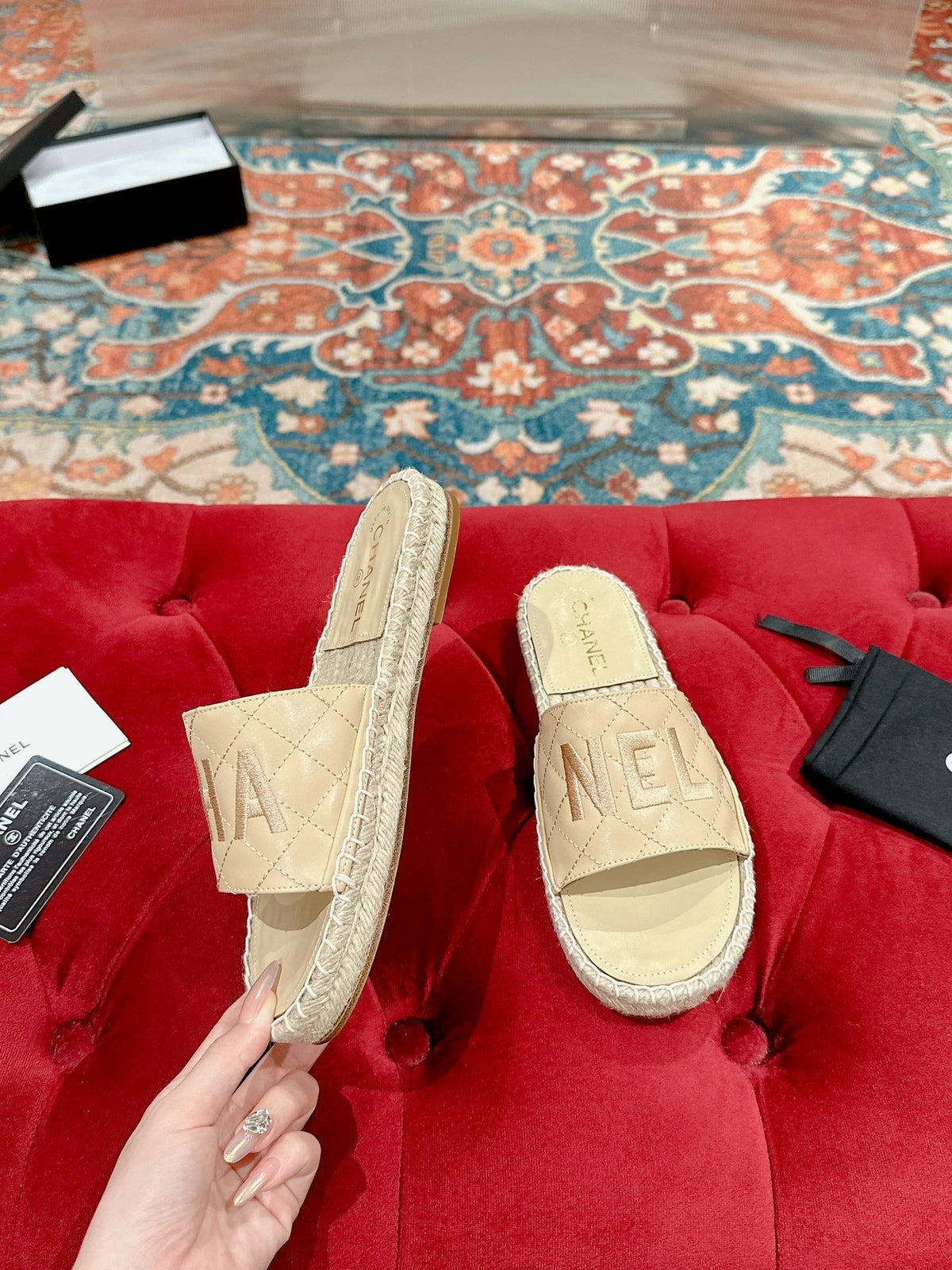 FLAT SLIPPERS IN BEIGE LAMBSKIN MIX WOVEN
