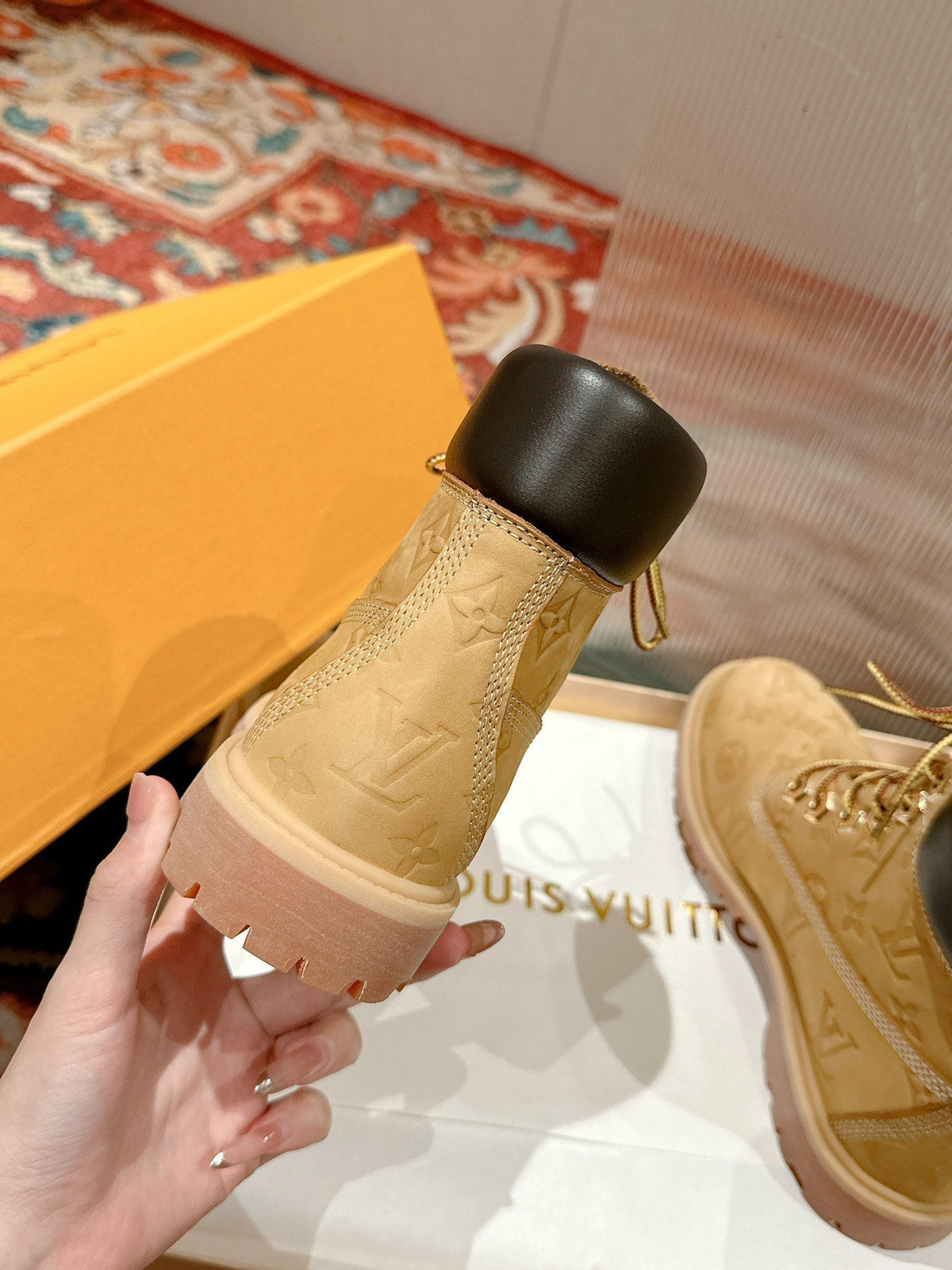 LV X TIMBERLAND ANKLE BOOT IN TORTILLA BROWN MONOGRAM SUEDE