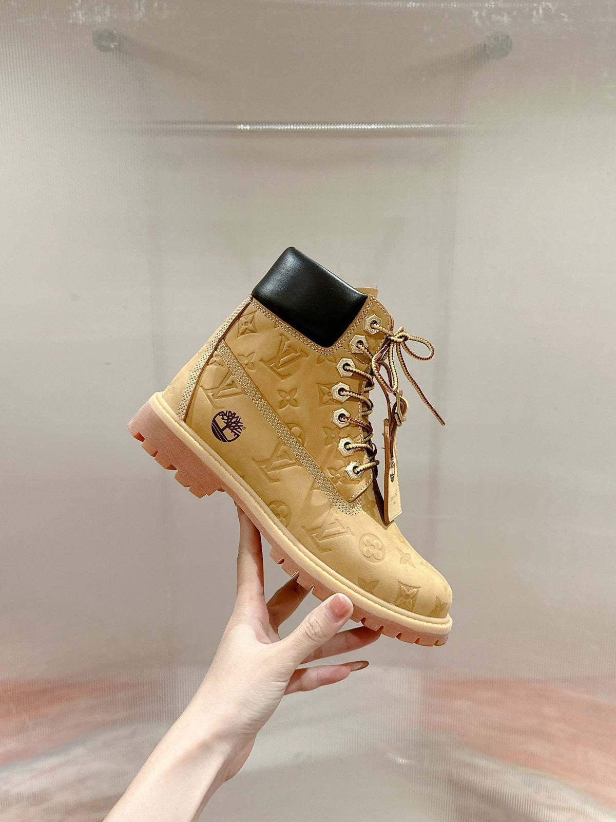 LV X TIMBERLAND ANKLE BOOT IN TORTILLA BROWN MONOGRAM SUEDE