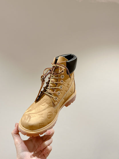 LV X TIMBERLAND ANKLE BOOT IN TORTILLA BROWN MONOGRAM SUEDE