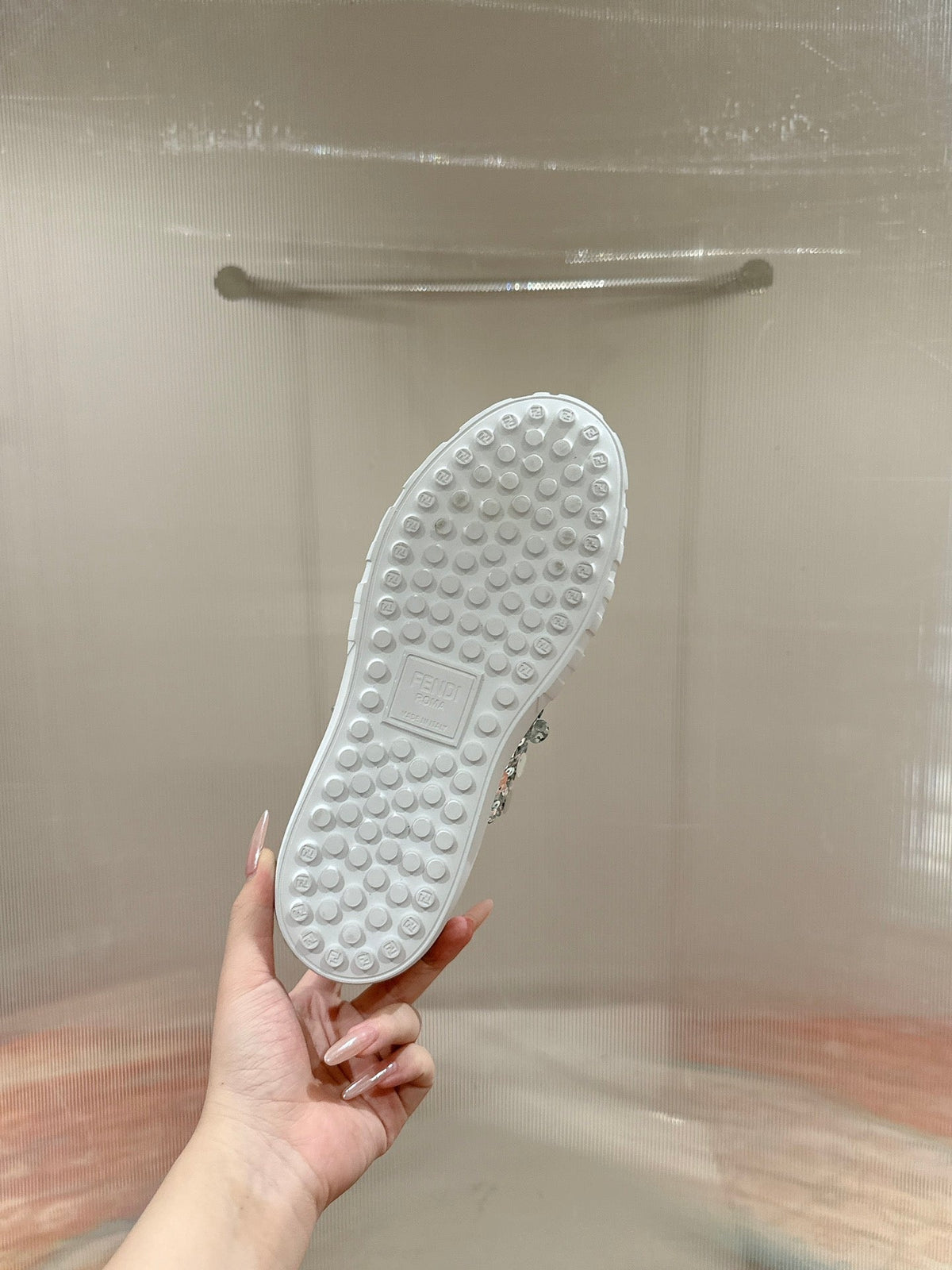 RUNWAY SEQUIN CASUAL SHOES IN PEARL GRAY CALFSKIN