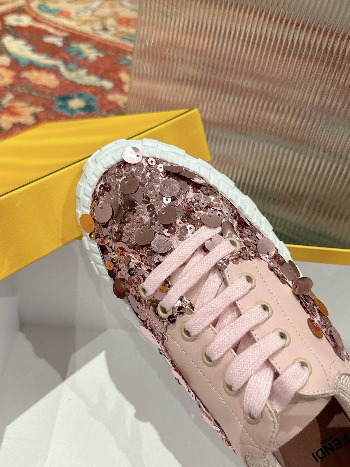 RUNWAY SEQUIN CASUAL SHOES IN CREPE PINK CALFSKIN