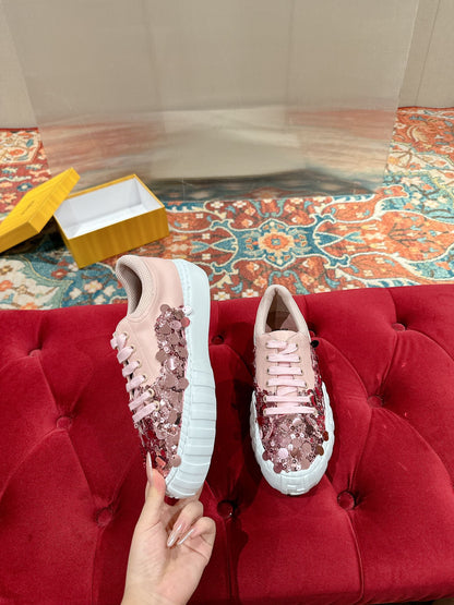 RUNWAY SEQUIN CASUAL SHOES IN CREPE PINK CALFSKIN