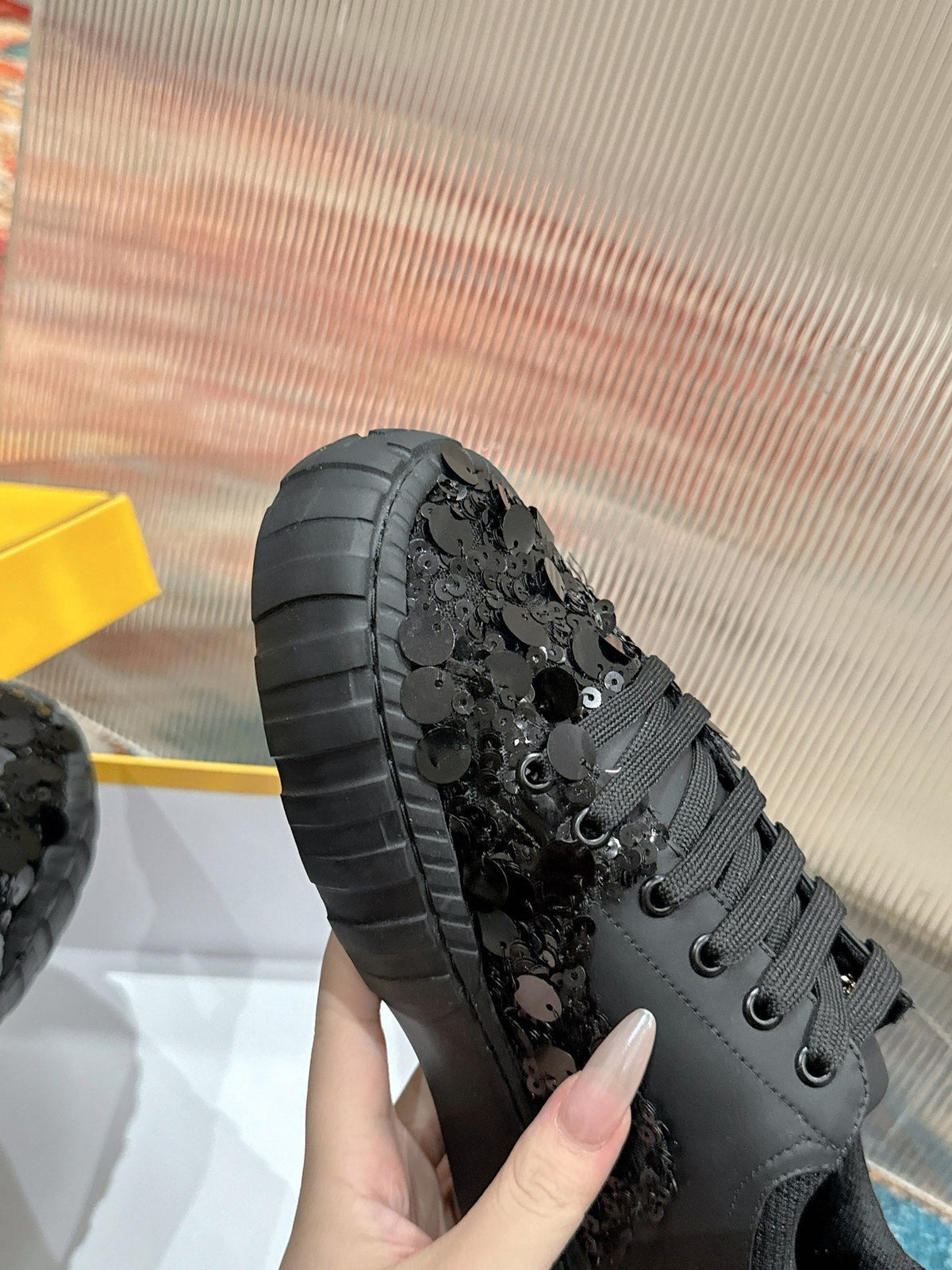 RUNWAY SEQUIN CASUAL SHOES IN BLACK CALFSKIN