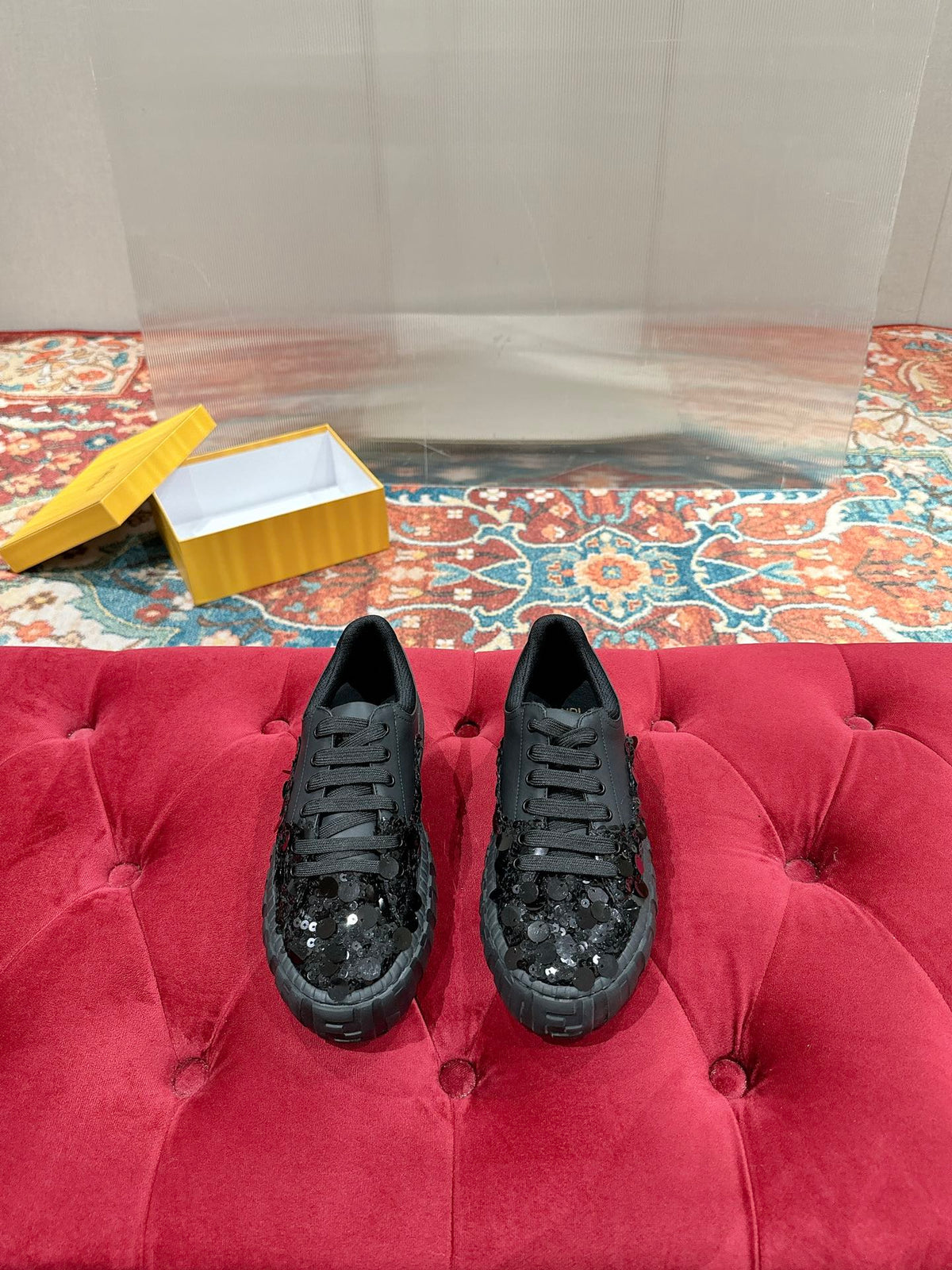 RUNWAY SEQUIN CASUAL SHOES IN BLACK CALFSKIN