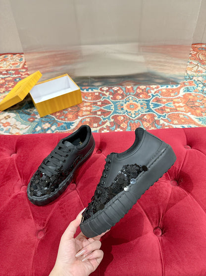 RUNWAY SEQUIN CASUAL SHOES IN BLACK CALFSKIN