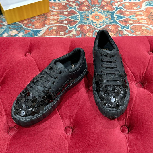 RUNWAY SEQUIN CASUAL SHOES IN BLACK CALFSKIN