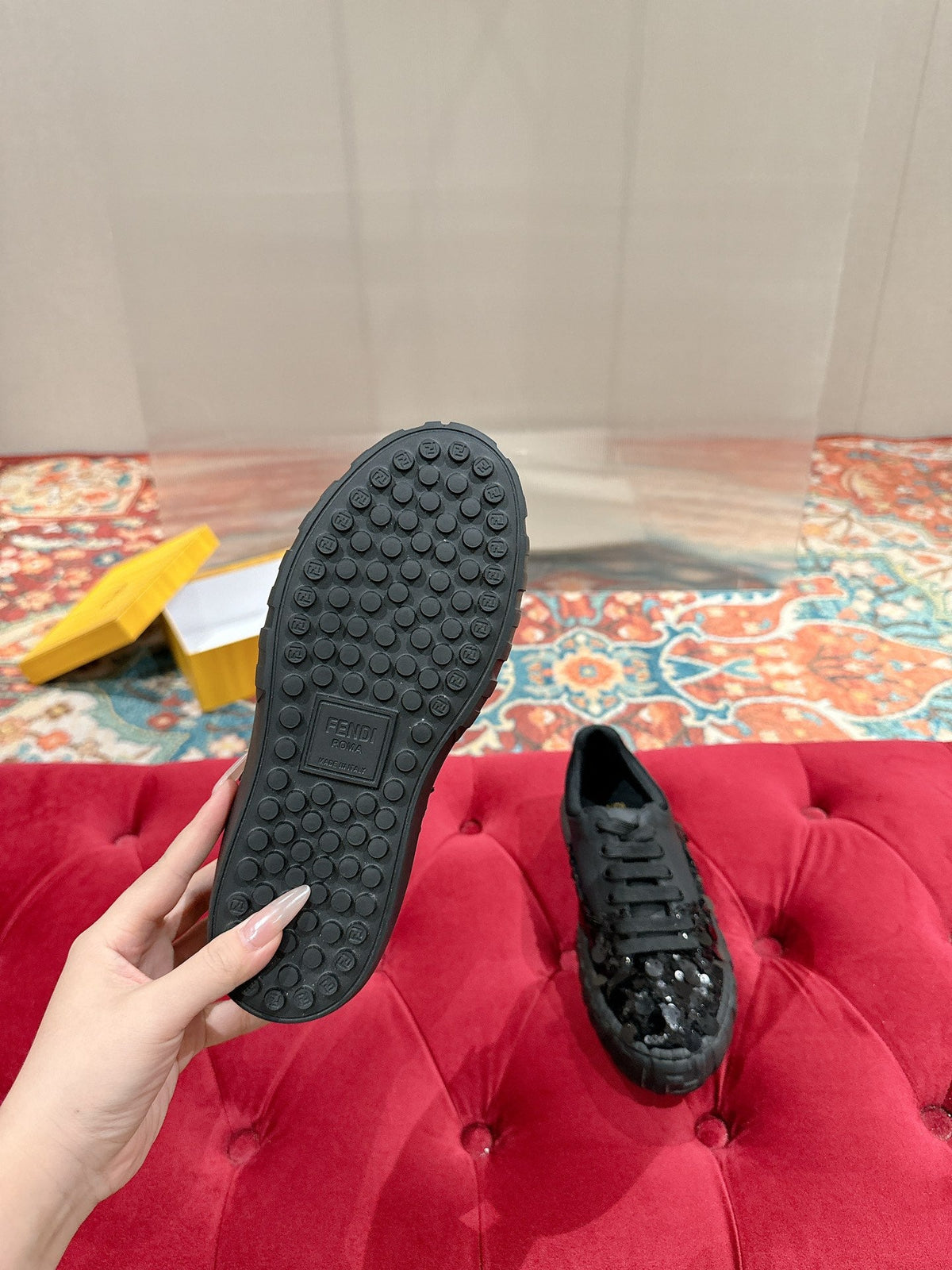 RUNWAY SEQUIN CASUAL SHOES IN BLACK CALFSKIN