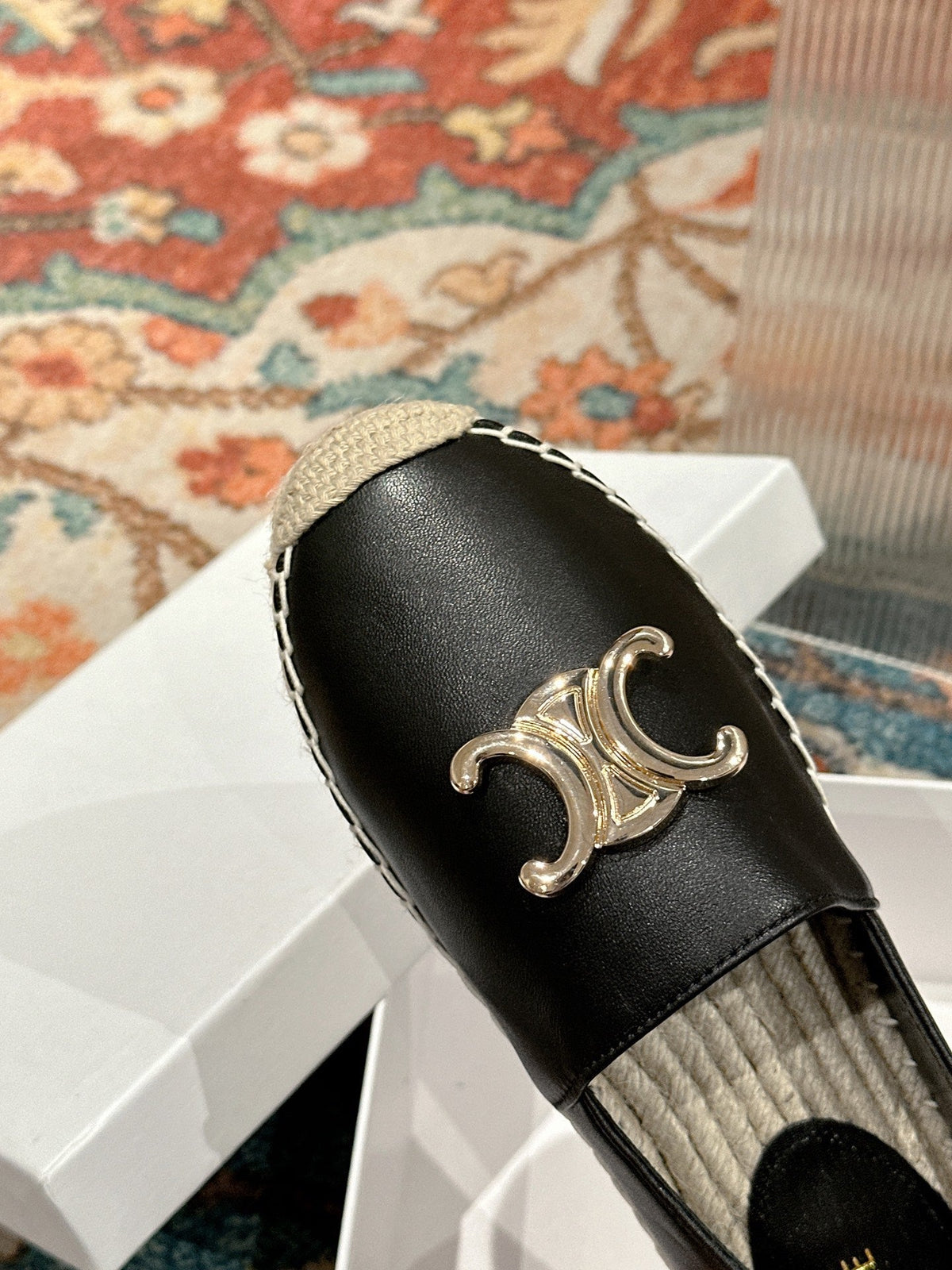 ESPADRILLES BLACK LAMBSKIN GOLD TRIOMPHE