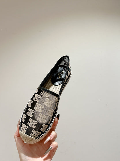 ESPADRILLES IN BLACK MIX BEIGE MESH