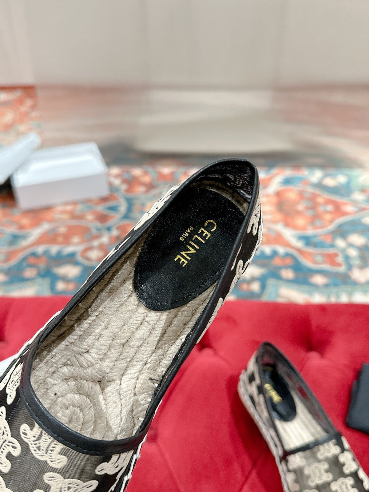 ESPADRILLES IN BLACK MIX BEIGE MESH