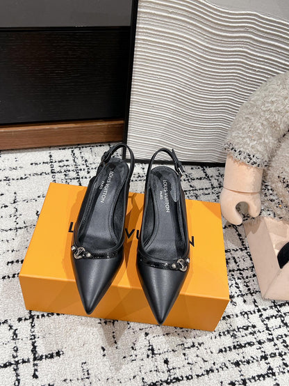 HIGH HEEL 4 CM SLINGBACKS IN BLACK CALFSKIN