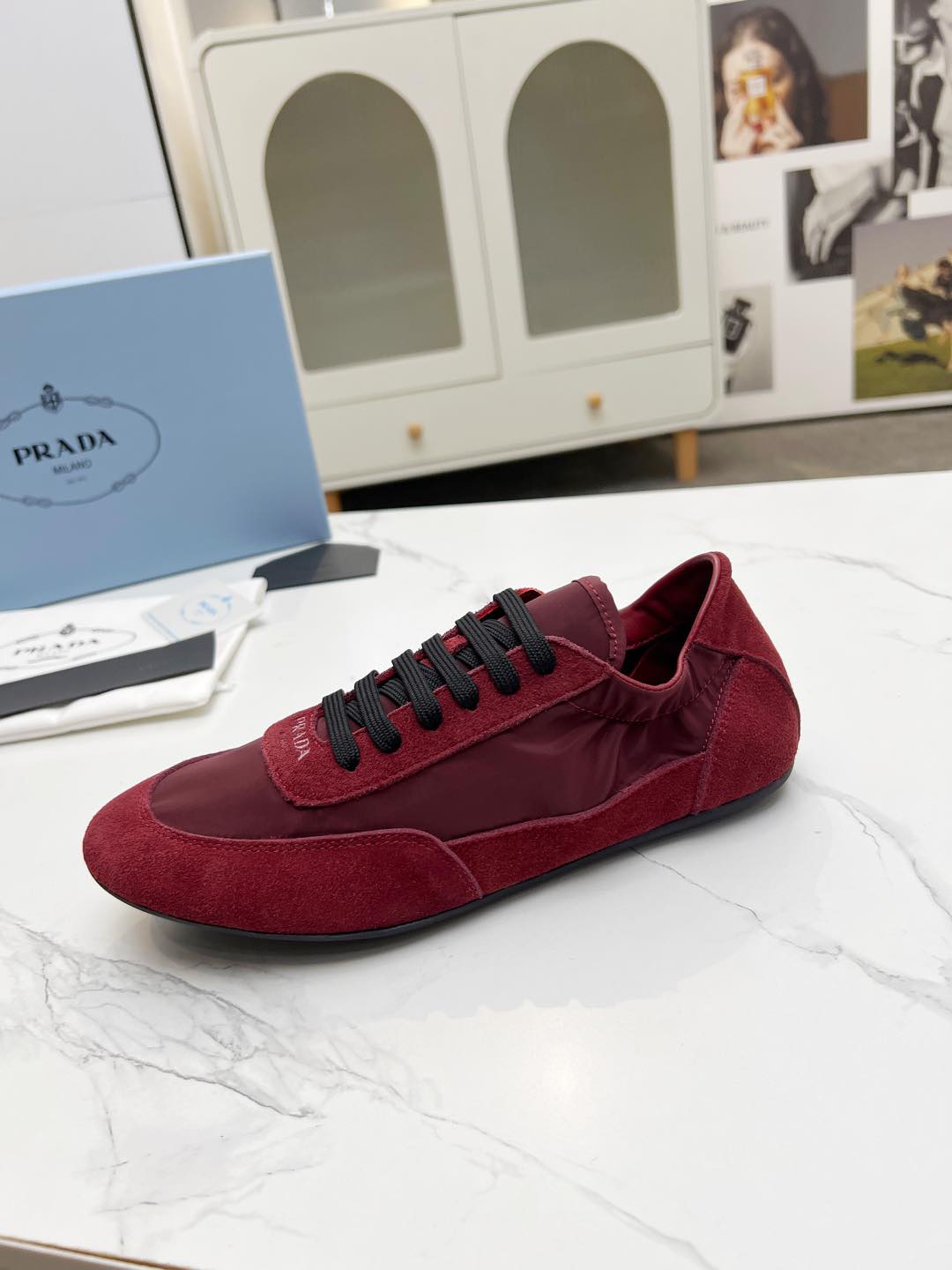 COLLAPSE SNEAKERS IN BURGUNDY RED SUEDE AND NYLON
