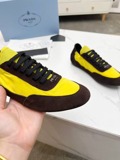 COLLAPSE SNEAKERS IN CHOCOLATE SUEDE AND YELLOW NYLON