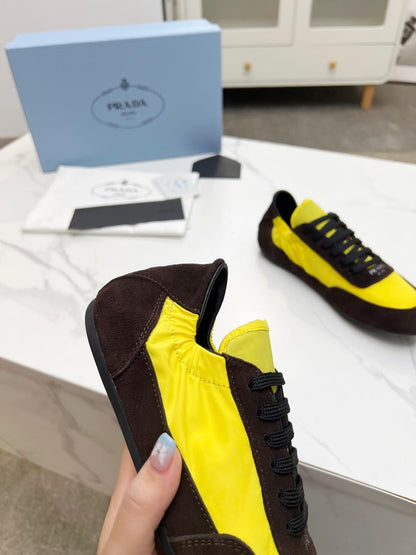 COLLAPSE SNEAKERS IN CHOCOLATE SUEDE AND YELLOW NYLON