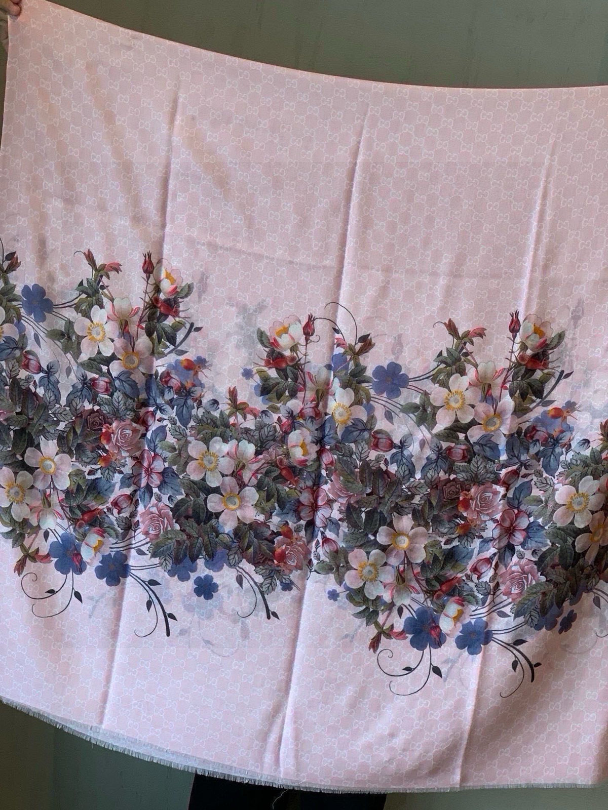 SCARF 200 CM IN BLUSH PINK CASHMERE WITH COLORFUL FLOWER 405253