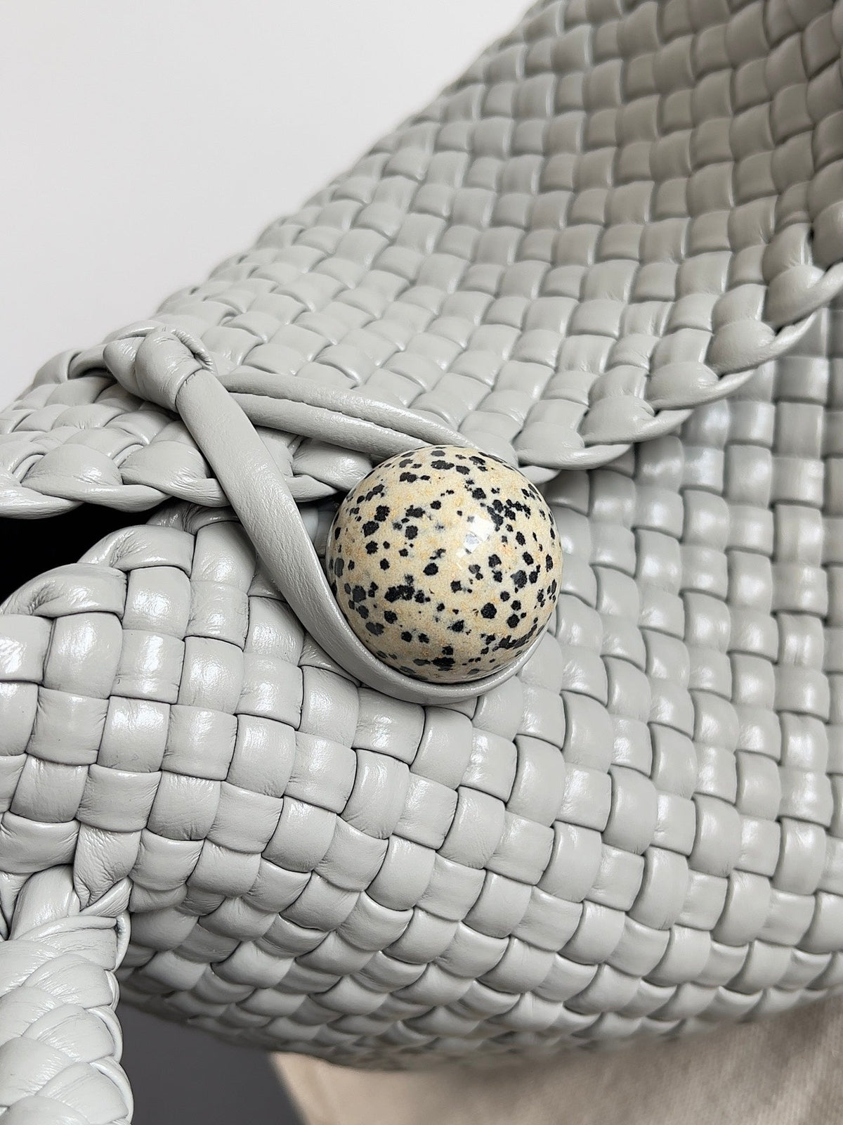 TOSCA SHOULDER BAG 27 IN AGATE GREY LAMBSKIN WITH DALMATA STONE DETAIL