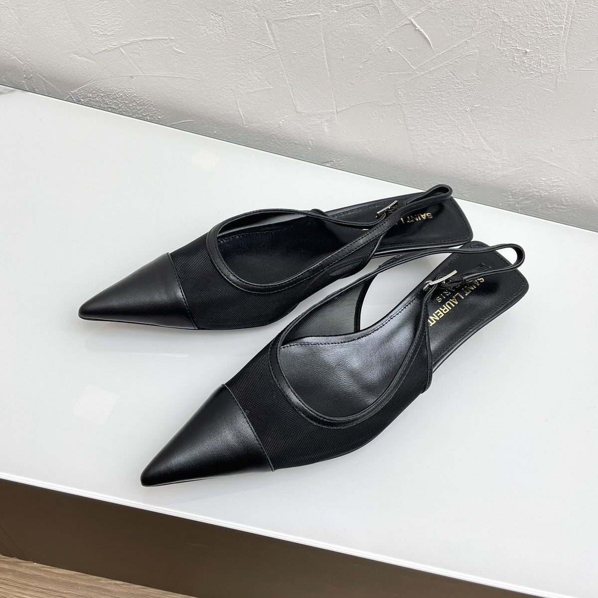OXALIS SLINGBACK PUMPS 30 IN MESH BLACK LEATHER