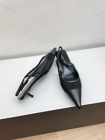 OXALIS SLINGBACK PUMPS 30 IN MESH BLACK LEATHER